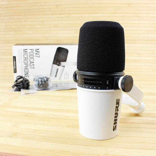 Shure MV7 - White - USB XLR Podcasting Streaming Microphone