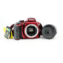 Nikon D3400 DSLR Camera with 18-55 VR AF-P and 70-300 AF-P Lenses - Red